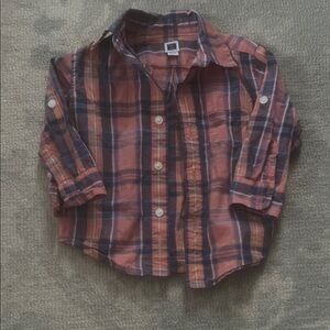 Janie and Jack Navy and Orange Plaid Button-Up Shirt